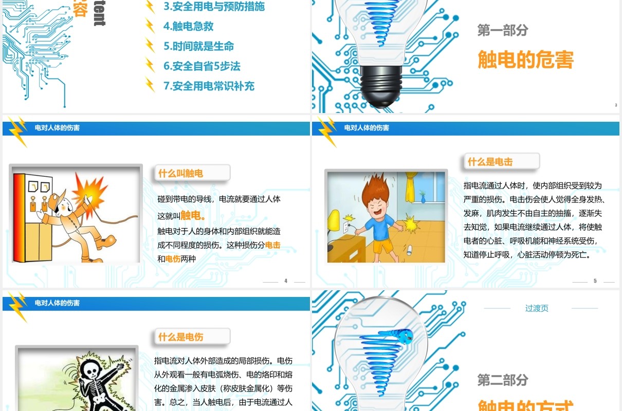 简约风蓝色安全用电培训PPT模板