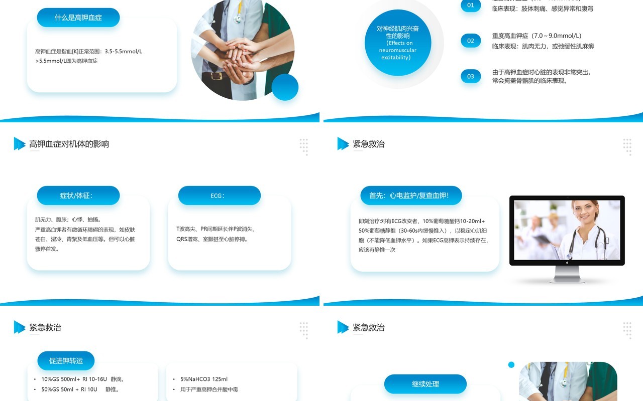 蓝色简约风危重患者抢救流程与护理培训PPT模板