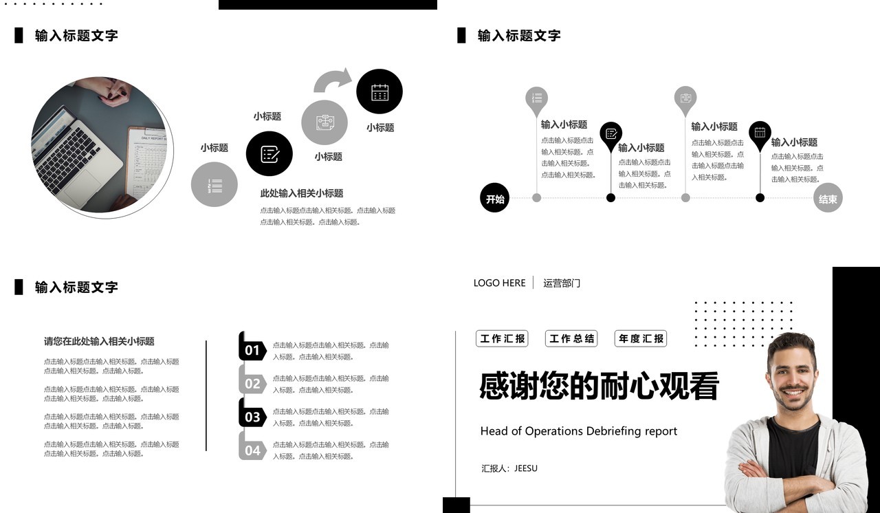 黑白运营部门主管年度述职报告PPT模板