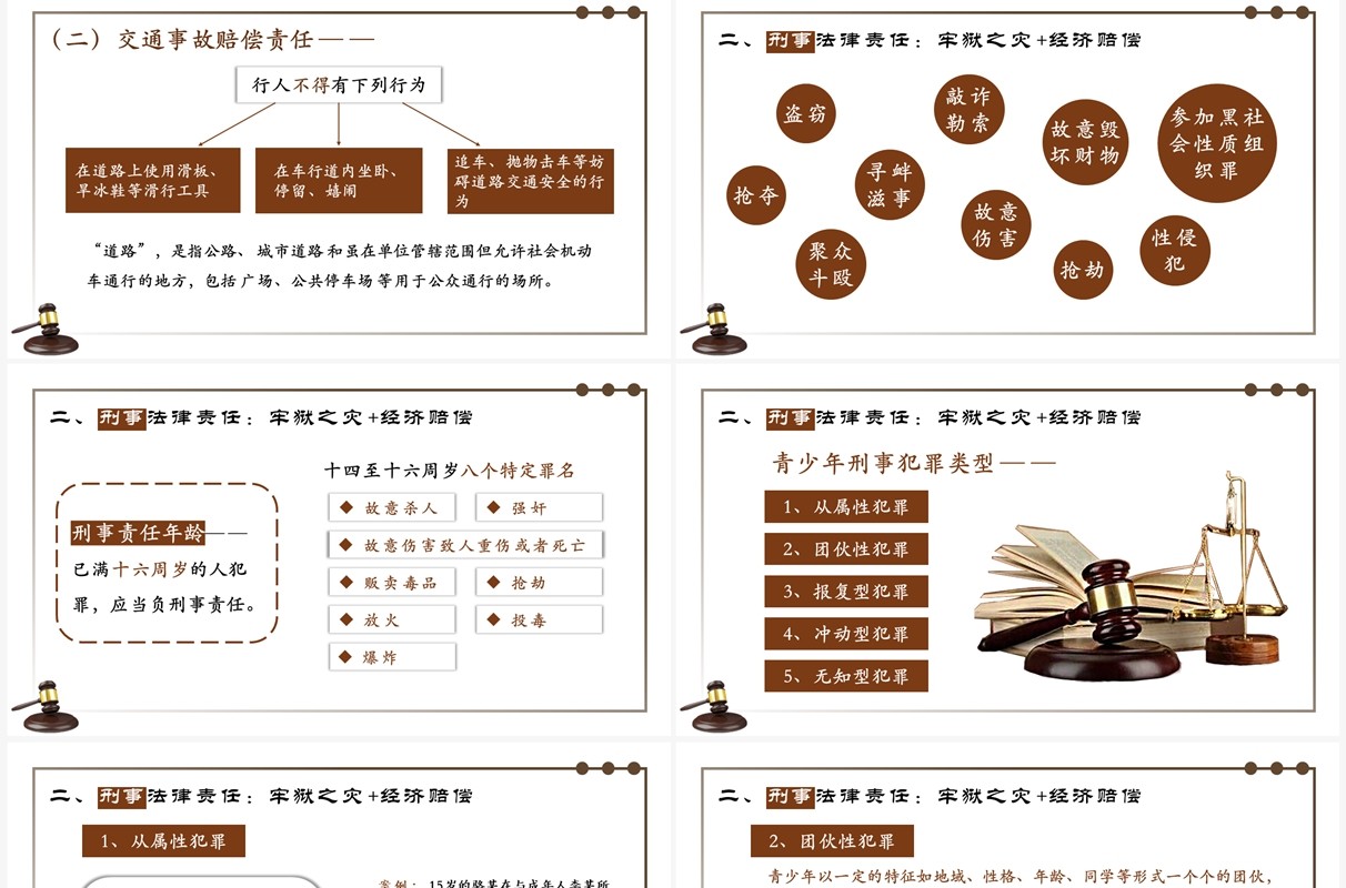 棕色简约风青少年普法宣传教育PPT模板