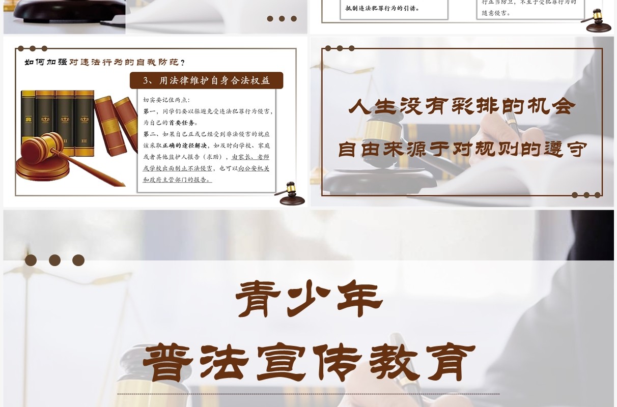 棕色简约风青少年普法宣传教育PPT模板