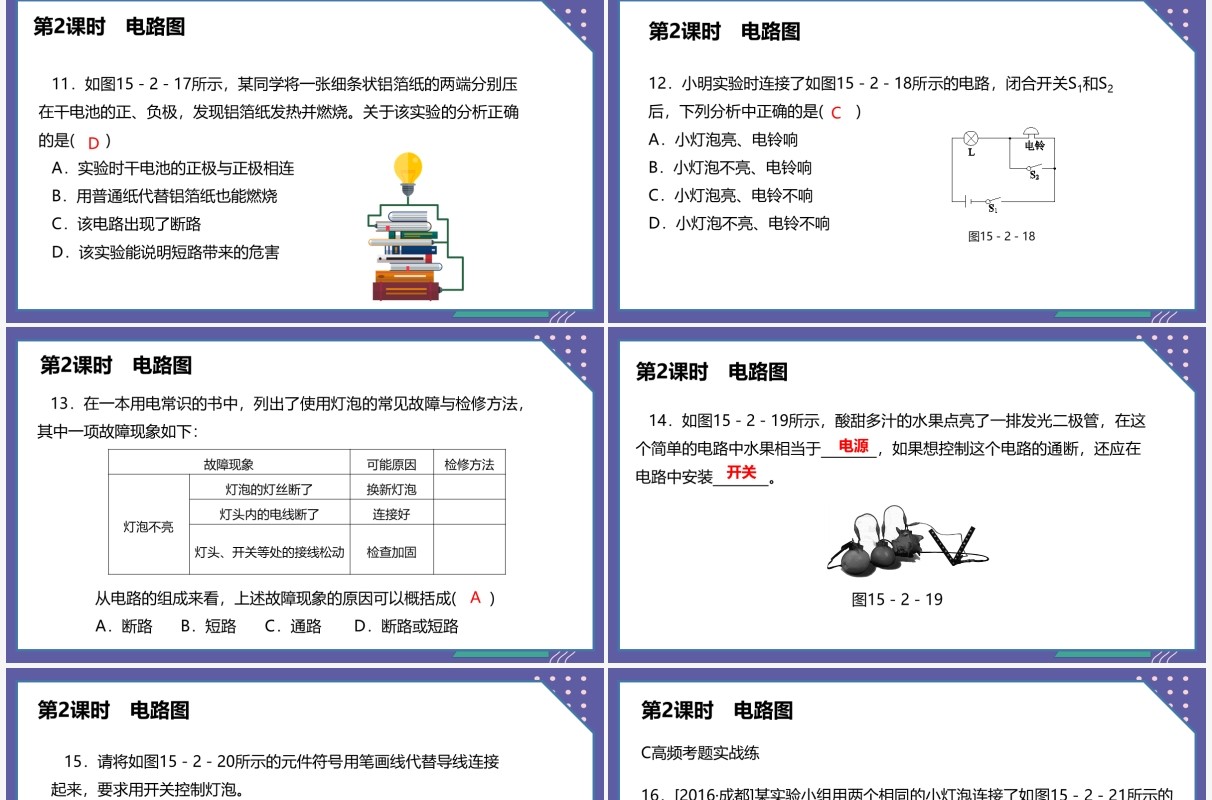 部编版九年级物理全册电路图课件PPT模板