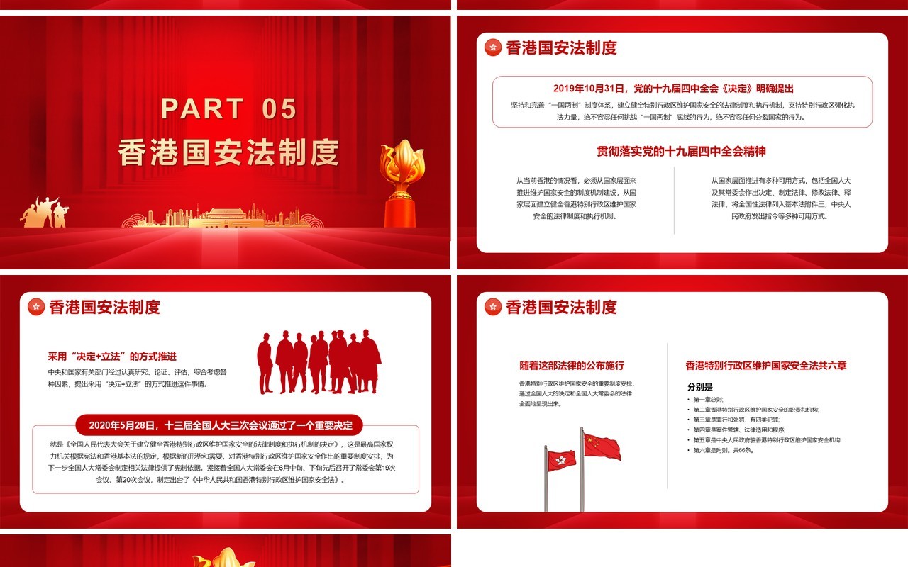 红色党政风香港回归24周年纪念PPT模版