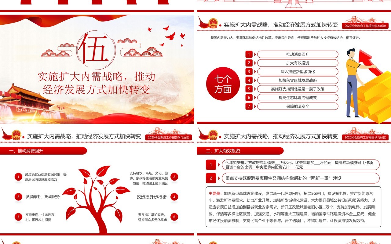 十三届全国两会政府工作报告学习解读党建讲稿PPT模板