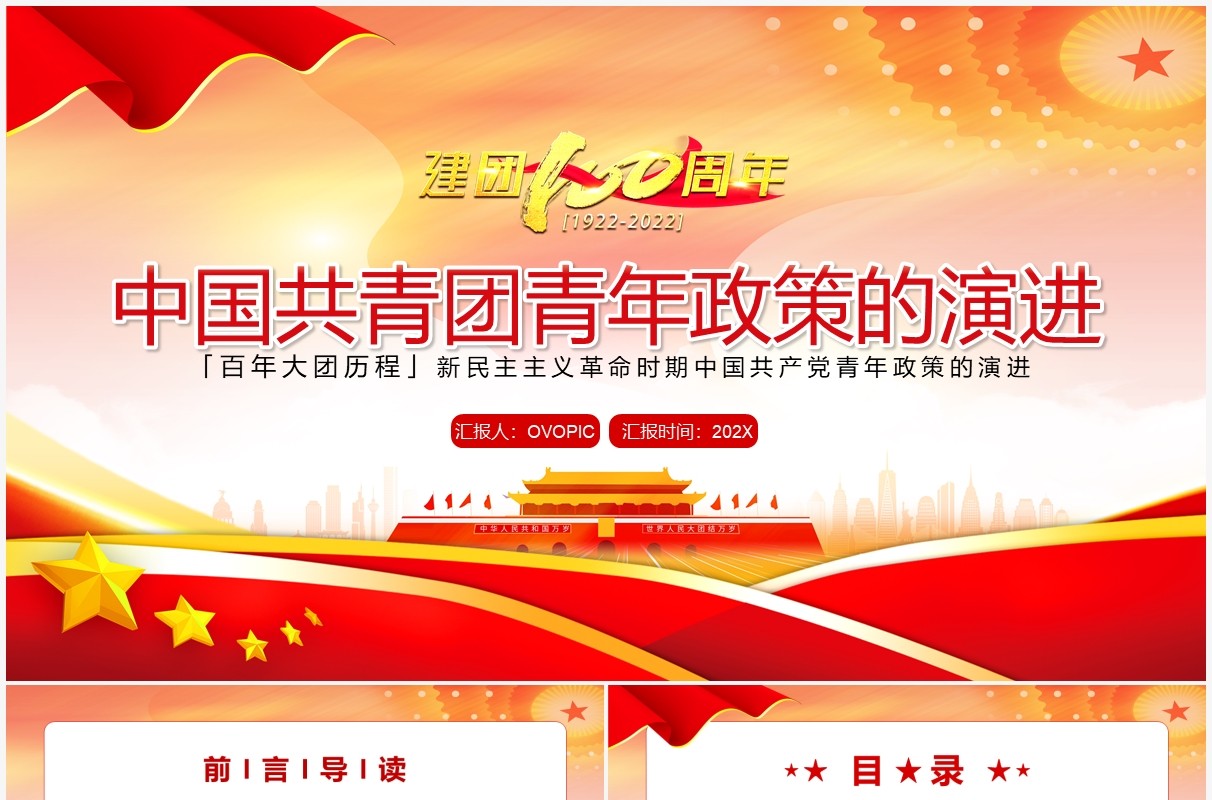 红色党政中国共青团青年政策的演进PPT模板