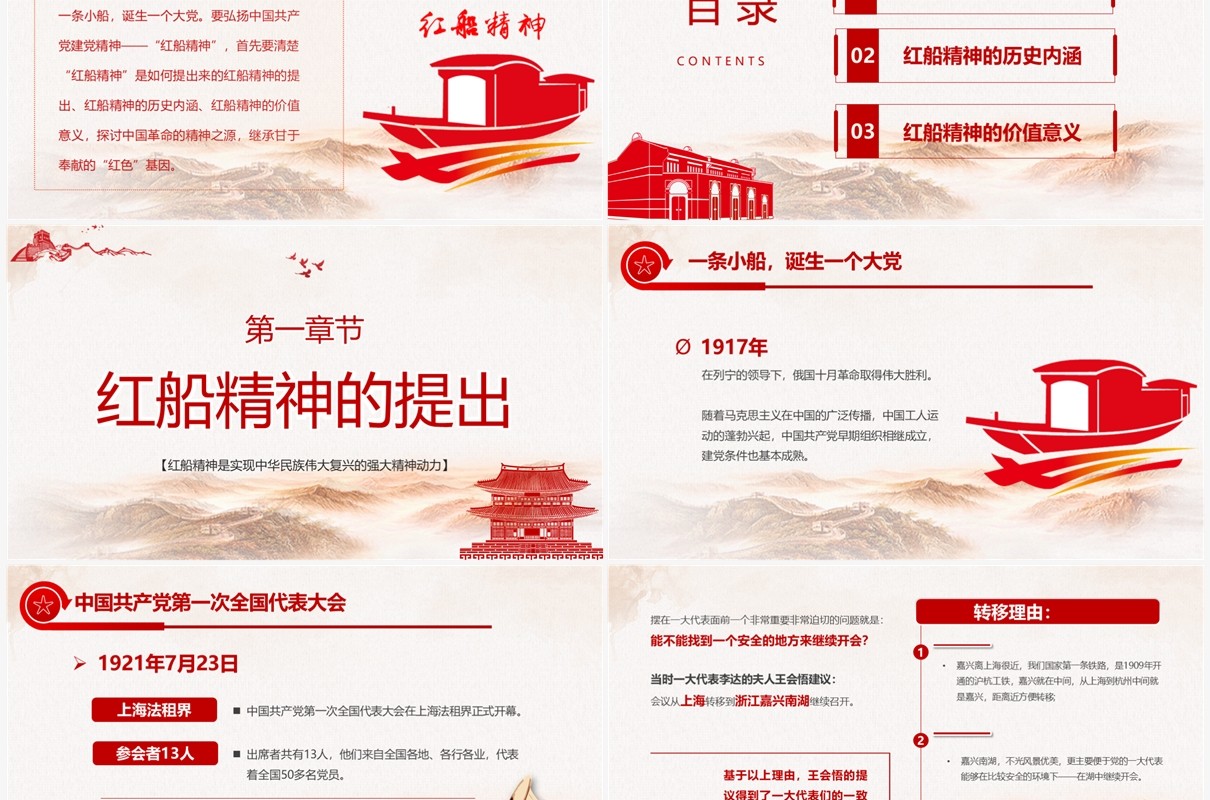 红色党政风赓续红船精神PPT模板