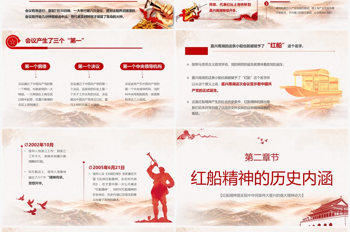 红色党政风赓续红船精神PPT模板