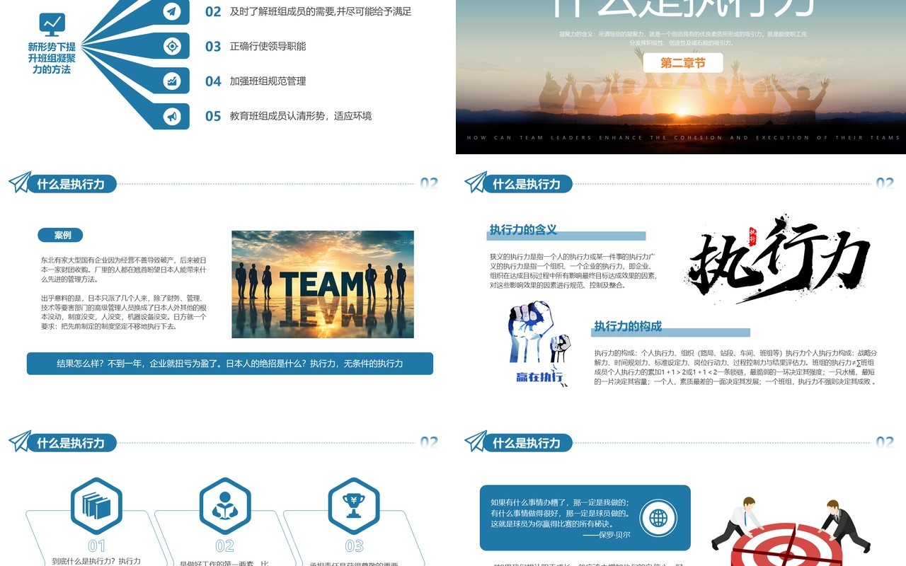 蓝色商务风班组凝聚力企业培训PPT模版