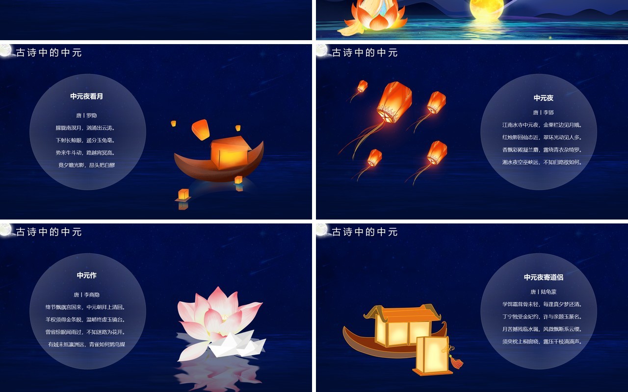 蓝色中国风中国传统节日中元节知识介绍PPT模板