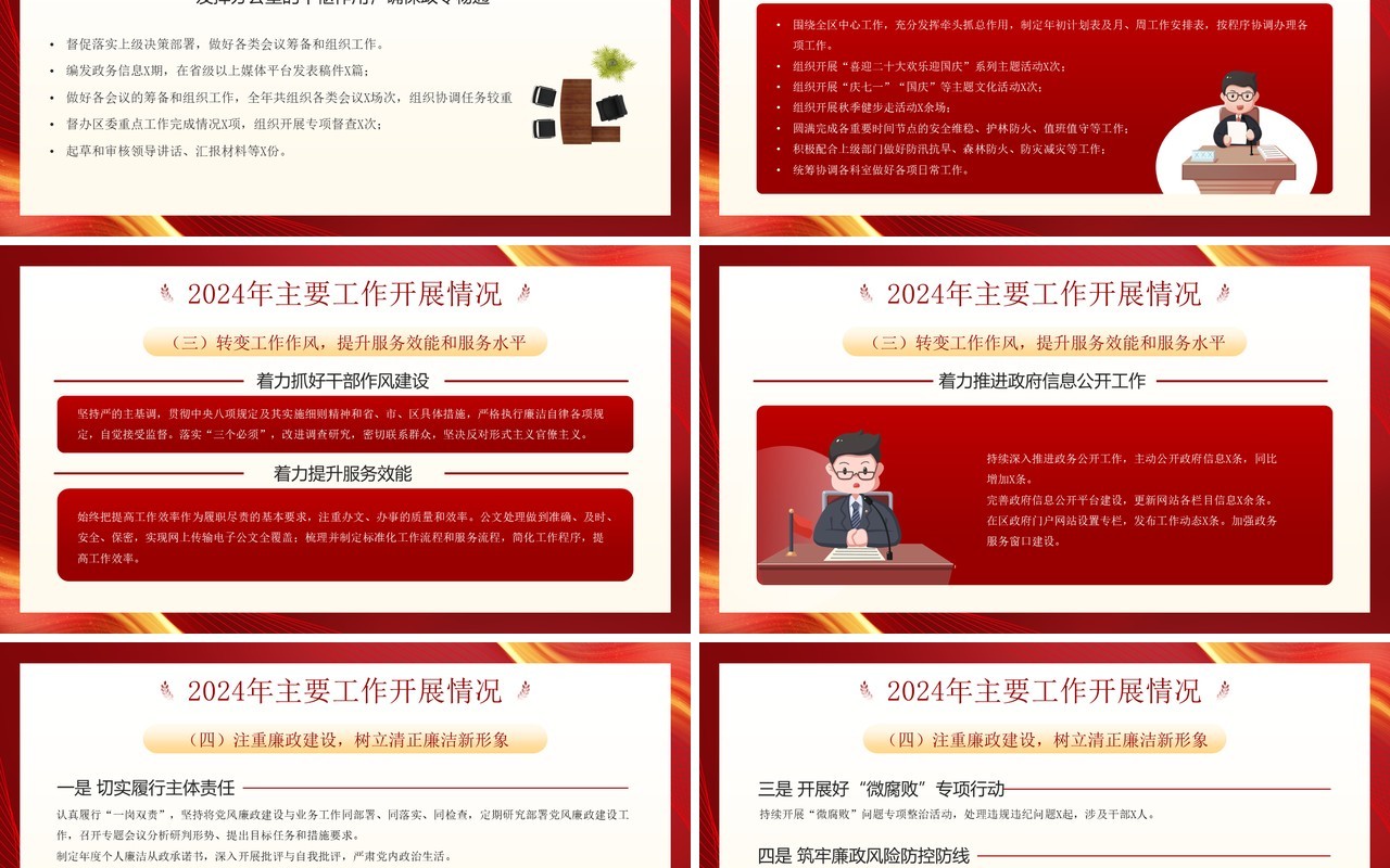 红色党政风2024年办公室工作总结PPT模板
