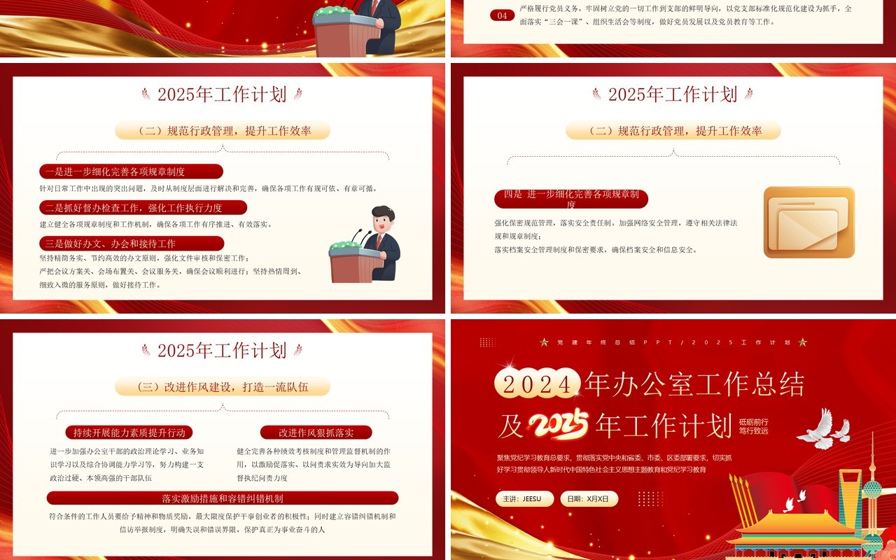 红色党政风2024年办公室工作总结PPT模板