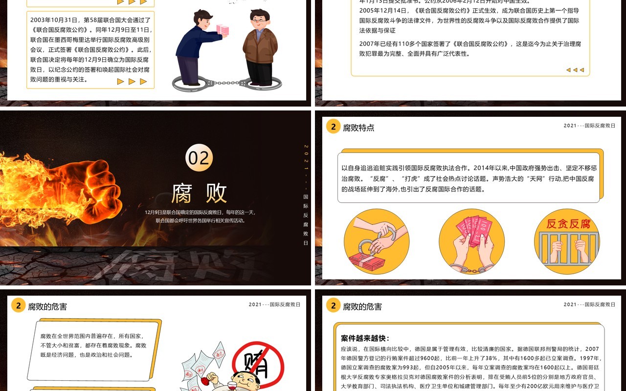 深色党政风国际反腐日介绍PPT模板