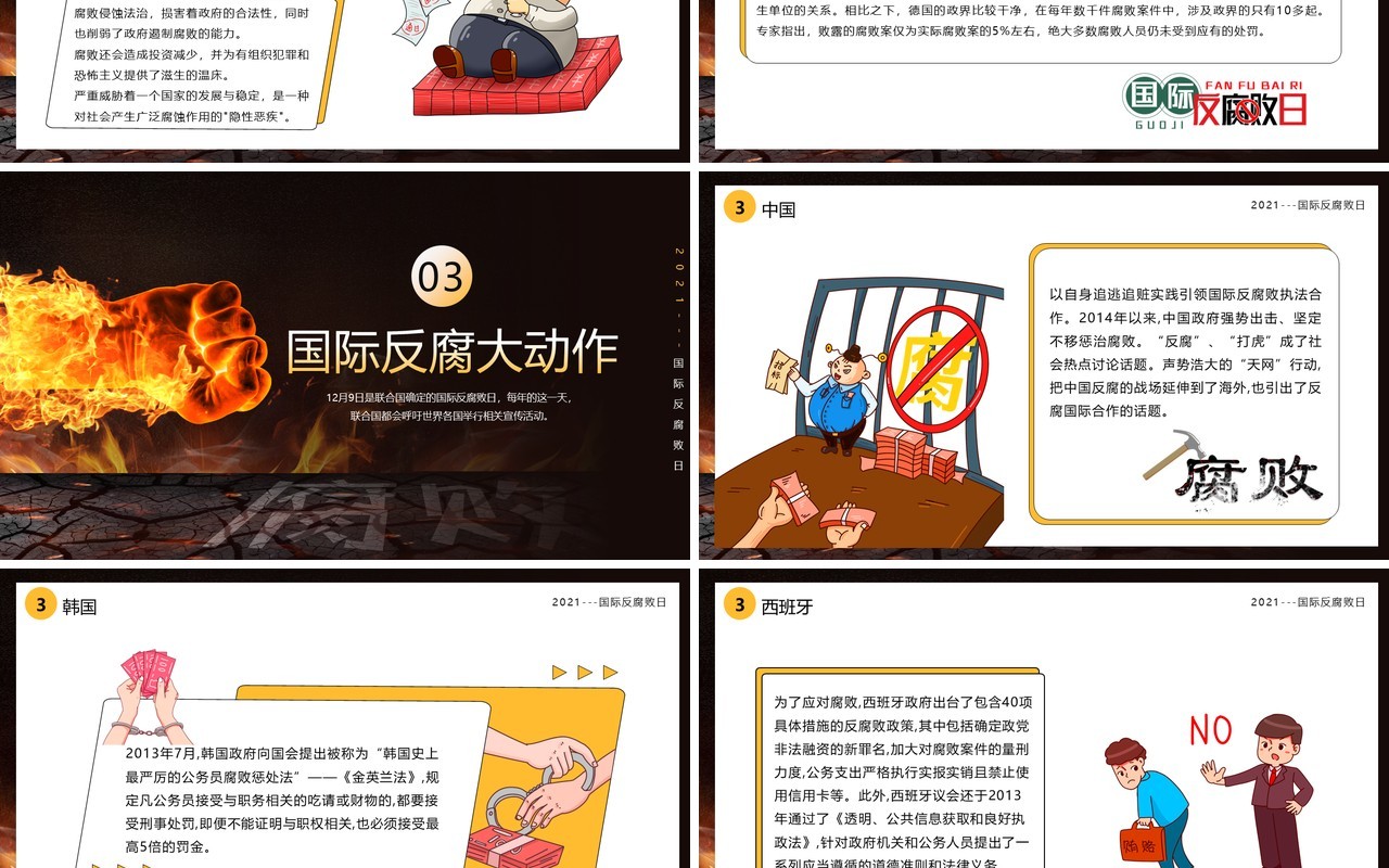 深色党政风国际反腐日介绍PPT模板