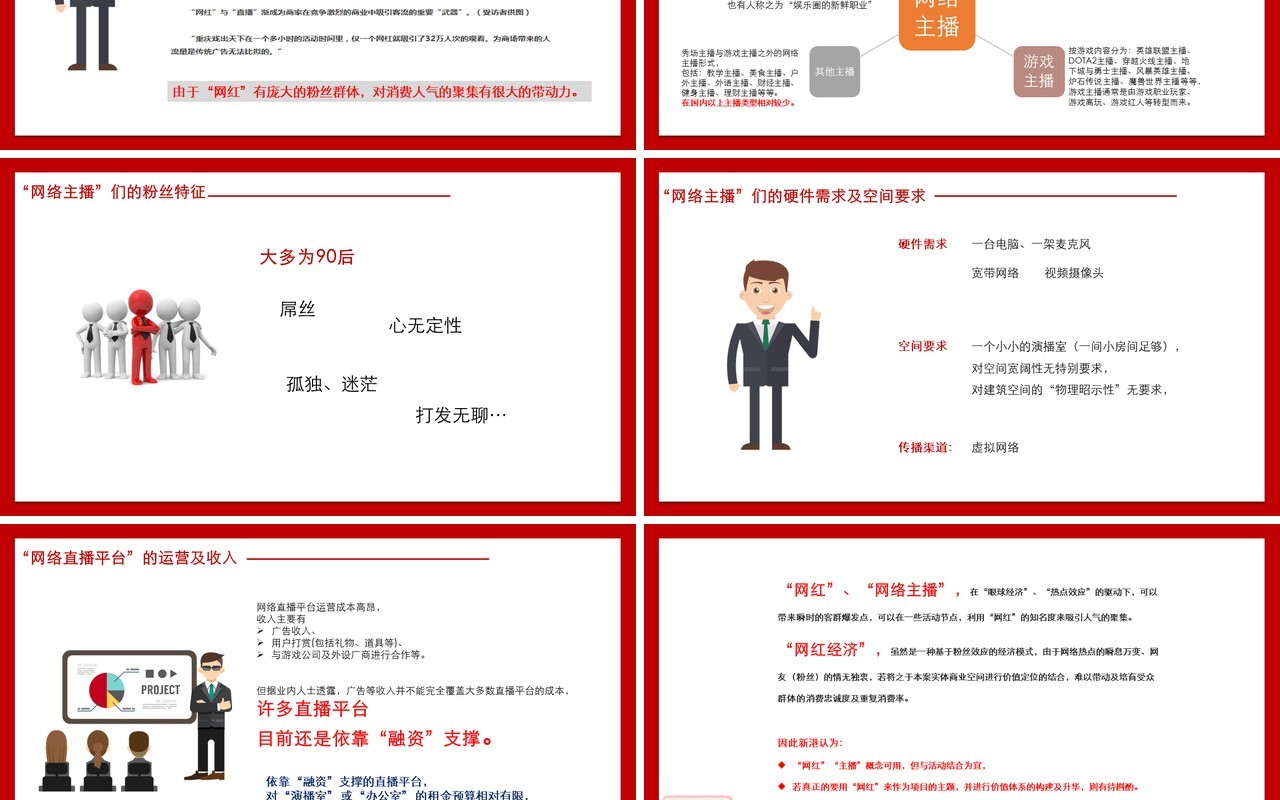红色简约互联网直播关于网红经济相关思考分析培训PPT模板