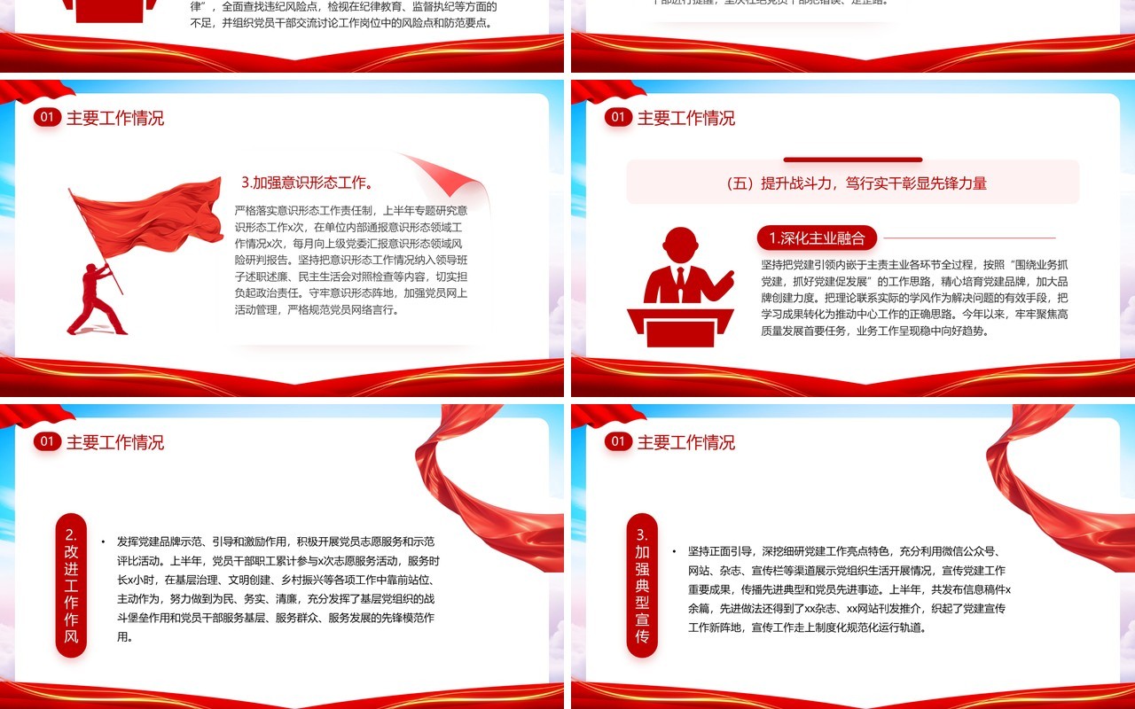 红色简约风2024年党建工作汇报总结PPT模板
