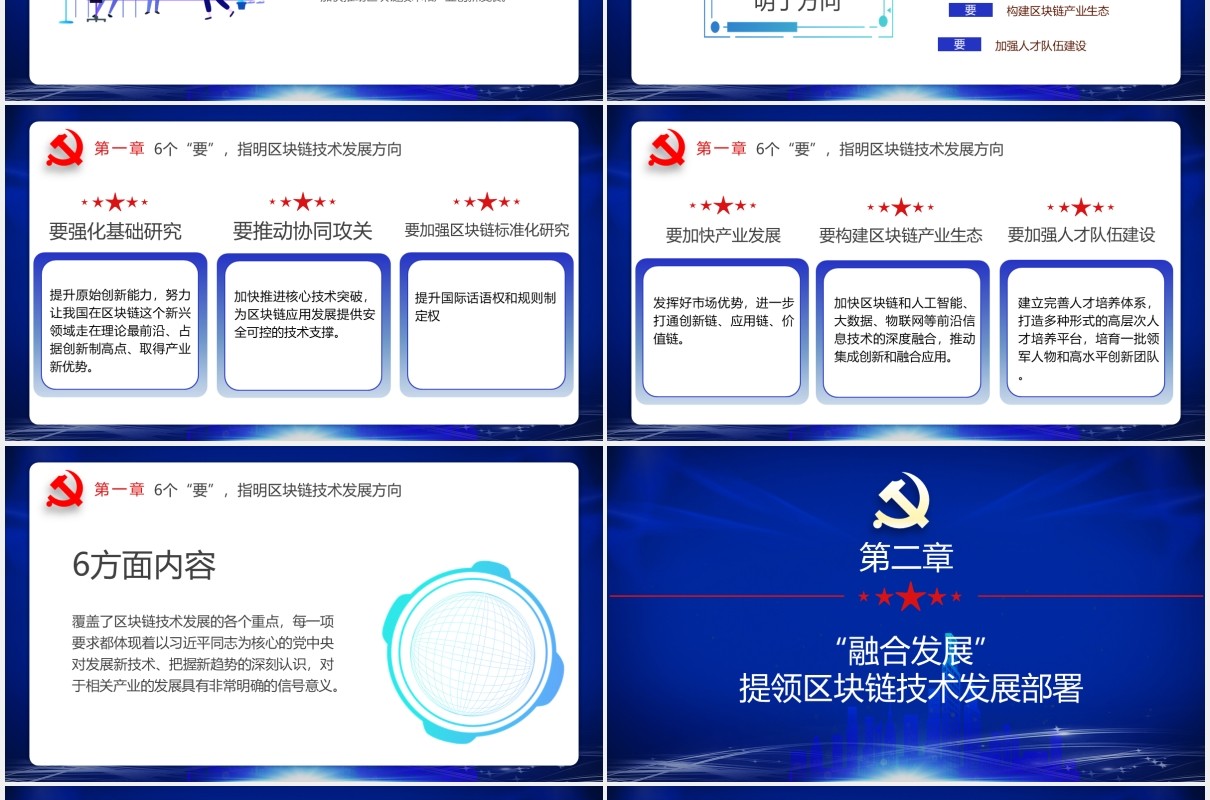 蓝色科技如何发展好区块链技术6个要党政课件PPT模板