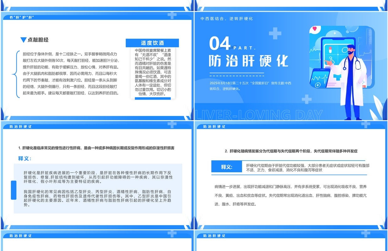 蓝色插画风全国爱肝日介绍PPT模板