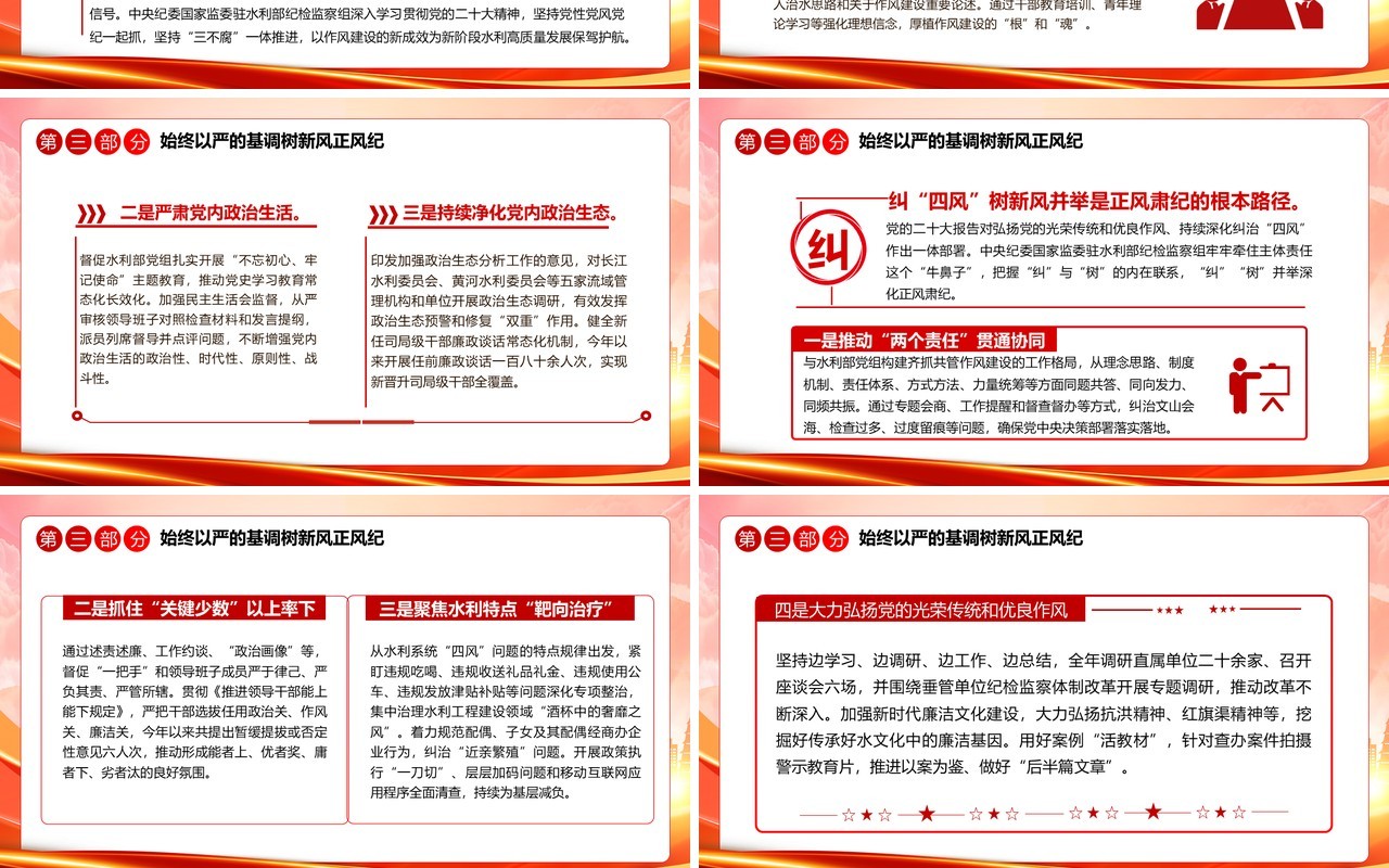 红色党政风以严的基调强化正风肃纪PPT模板