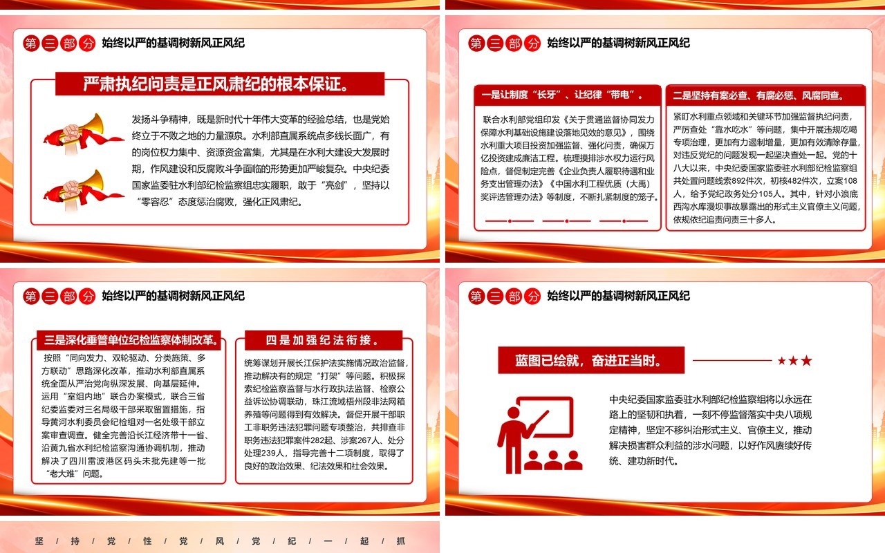 红色党政风以严的基调强化正风肃纪PPT模板