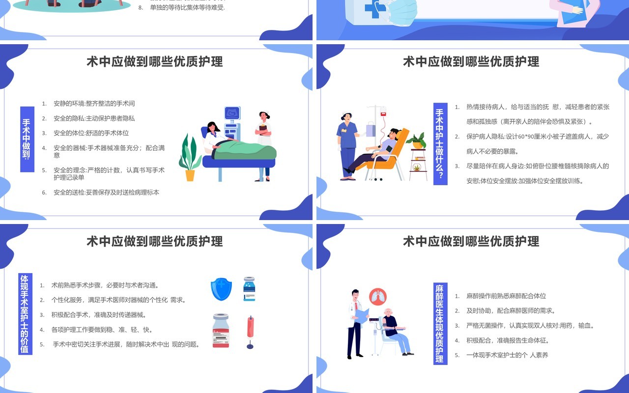 蓝色扁平化手术室优质护理医院培训动态PPT模板