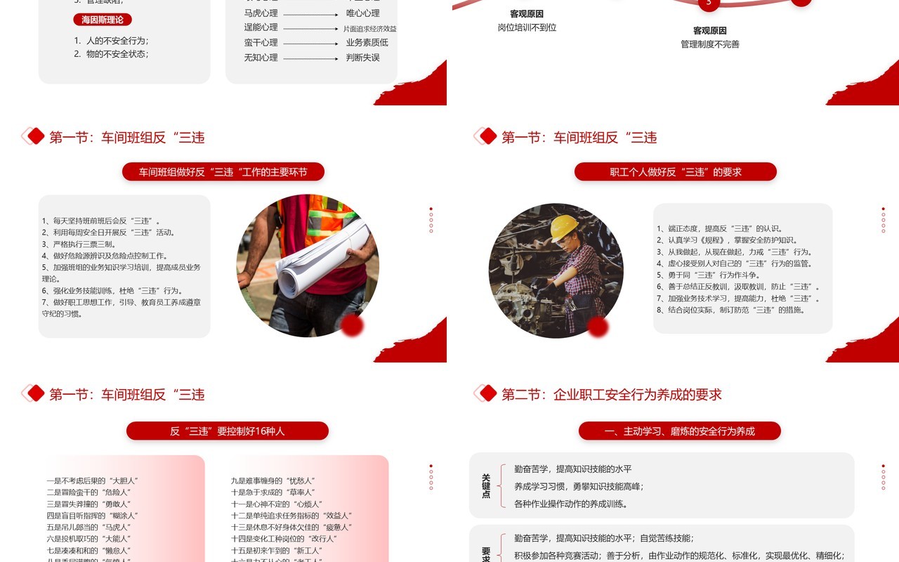 红色简约风反三违安全教育培训PPT模板