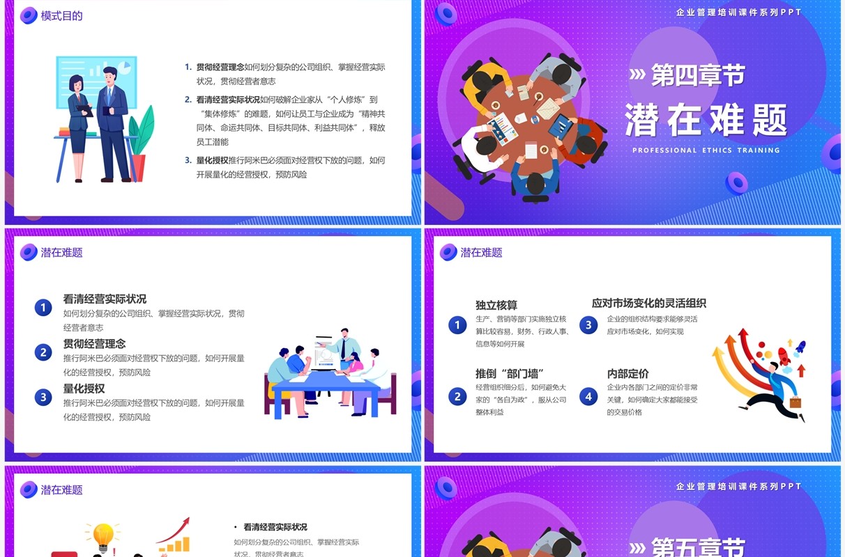蓝紫渐变插画风公司管理方案PPT模板