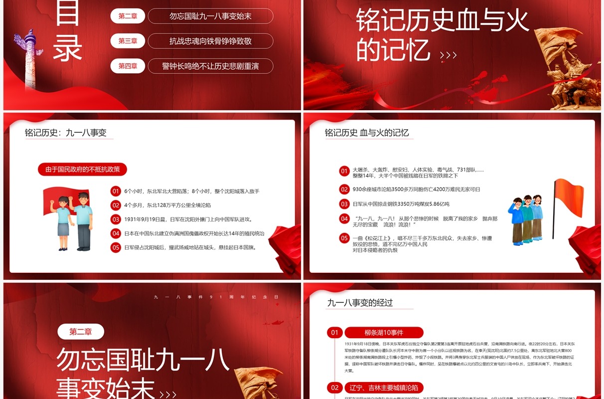 红色简约九一八事件91周年纪念日PPT模板