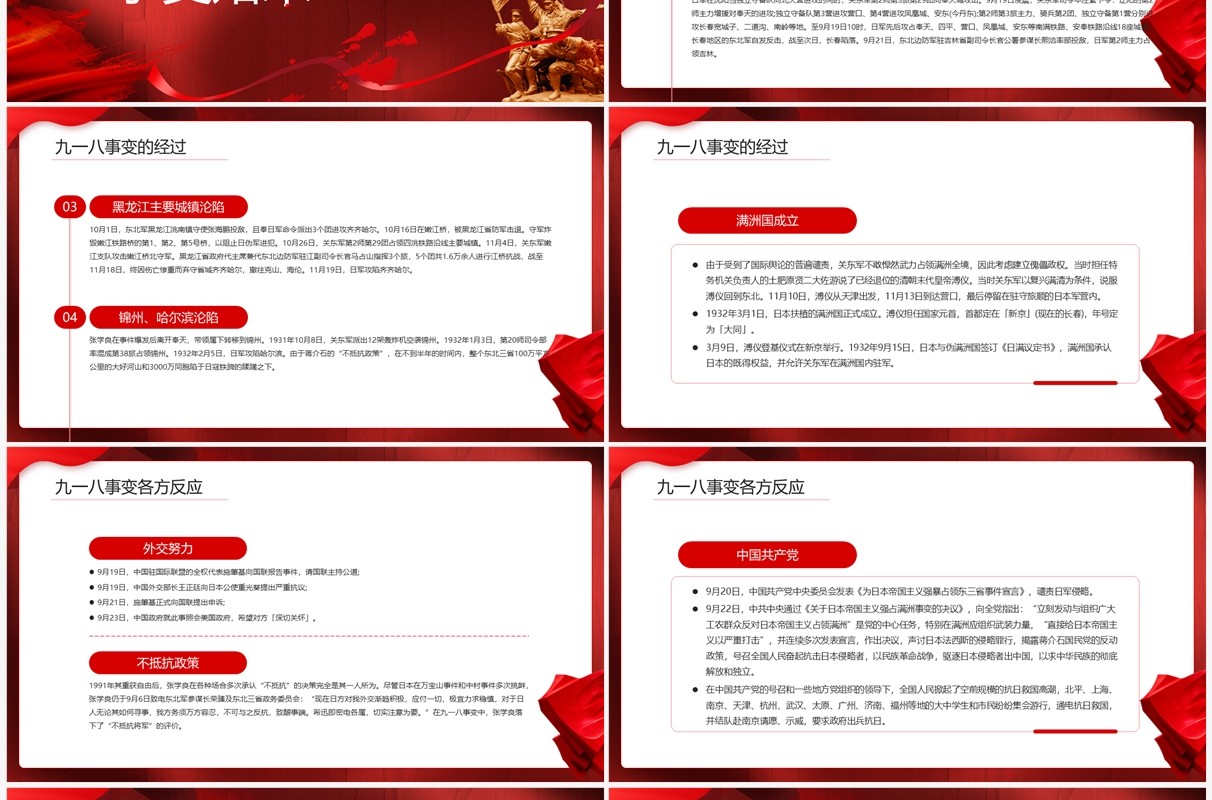 红色简约九一八事件91周年纪念日PPT模板