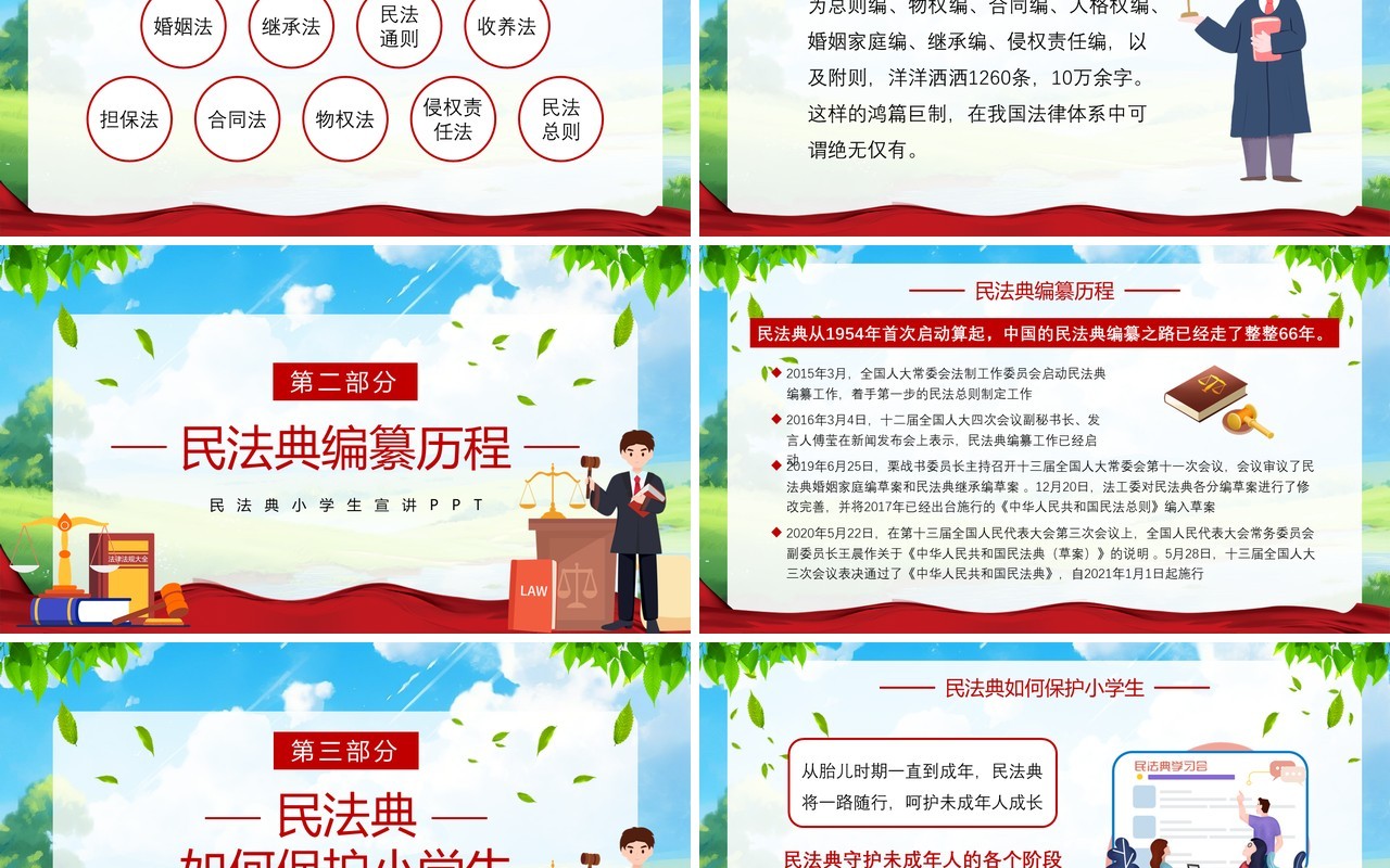 蓝色卡通风民法典小学生宣讲PPT模板