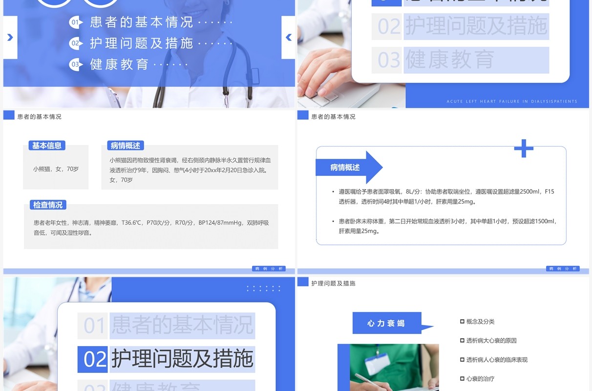 蓝色简约风透析心衰病人护理案例讲解PPT模板