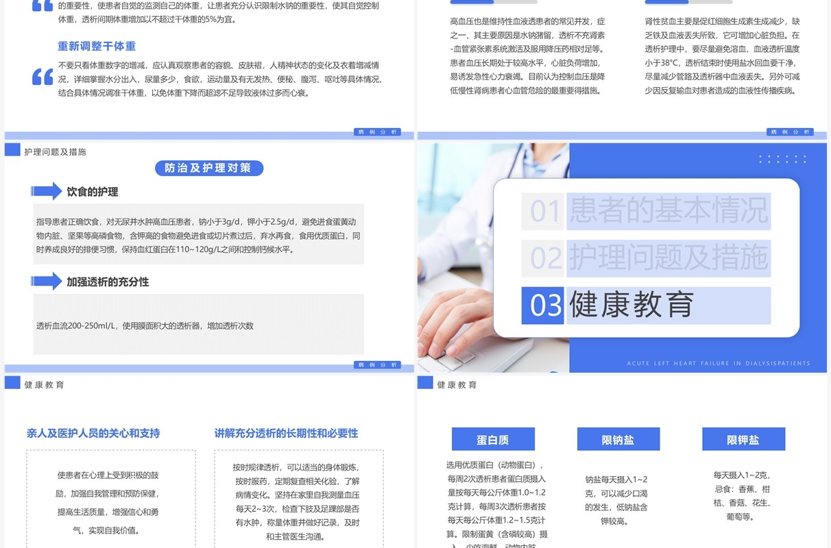 蓝色简约风透析心衰病人护理案例讲解PPT模板