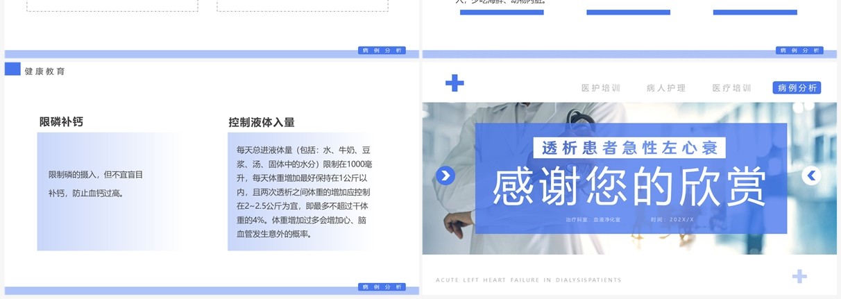 蓝色简约风透析心衰病人护理案例讲解PPT模板