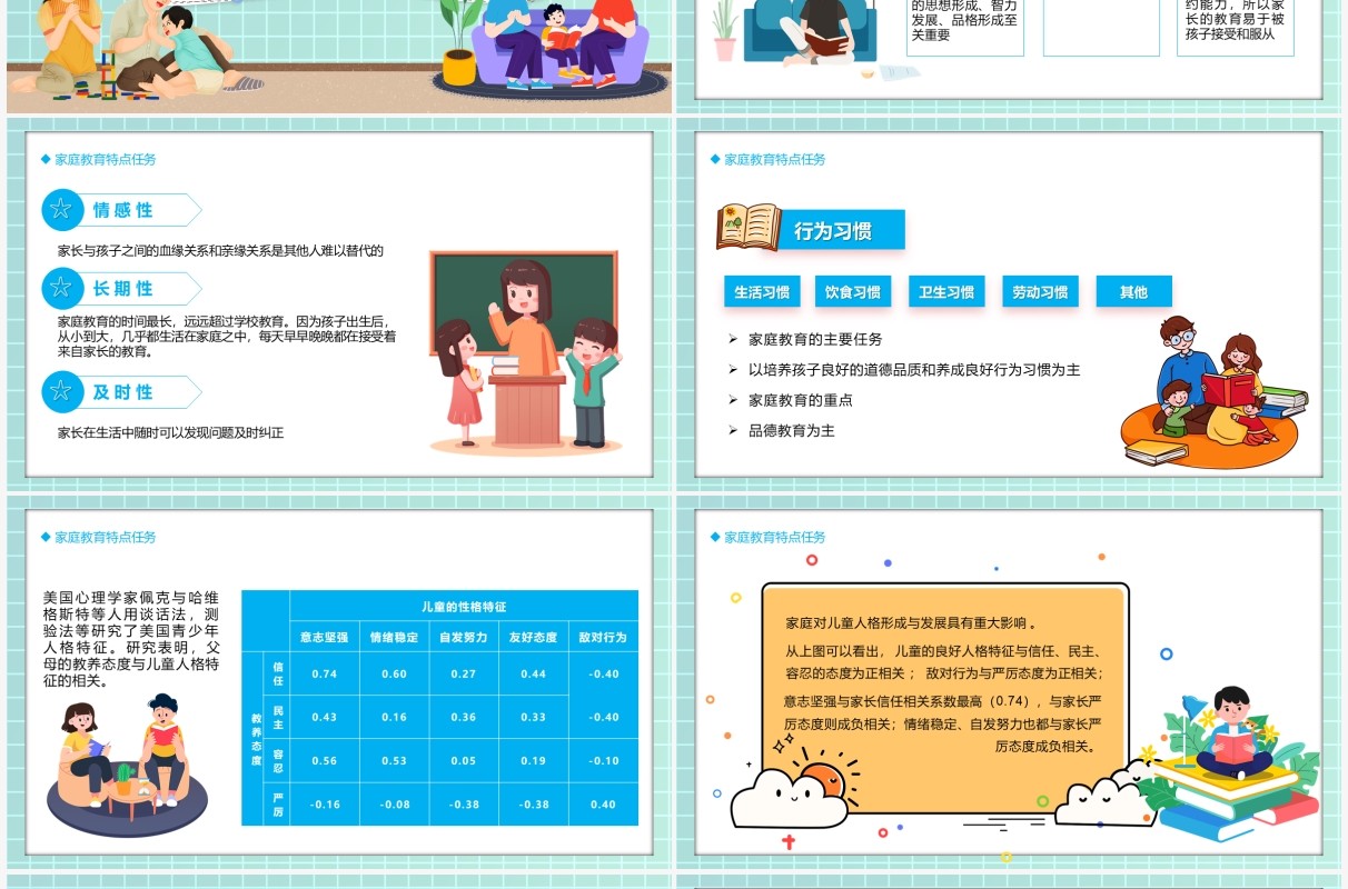 绿色卡通风走出家庭教育的误区学习方法动态PPT模板