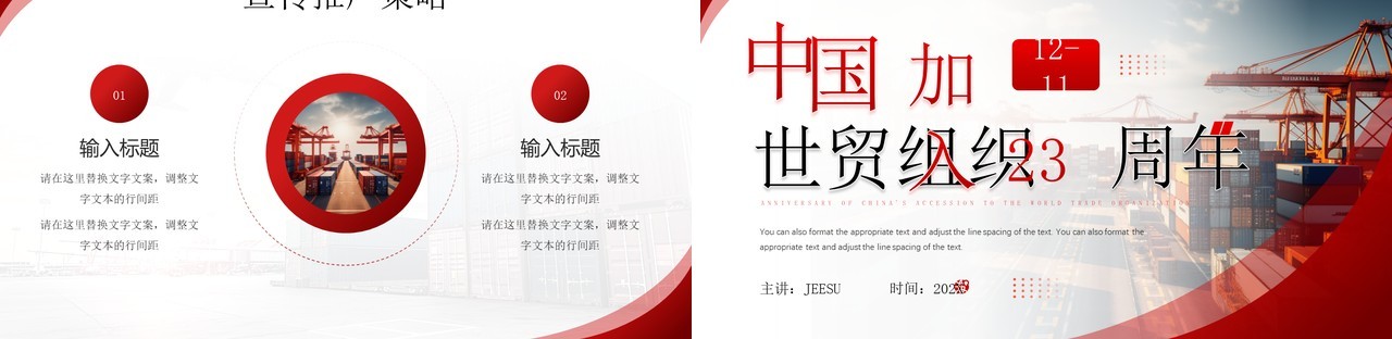 红色中国加入世界贸易组织纪念日PPT模板