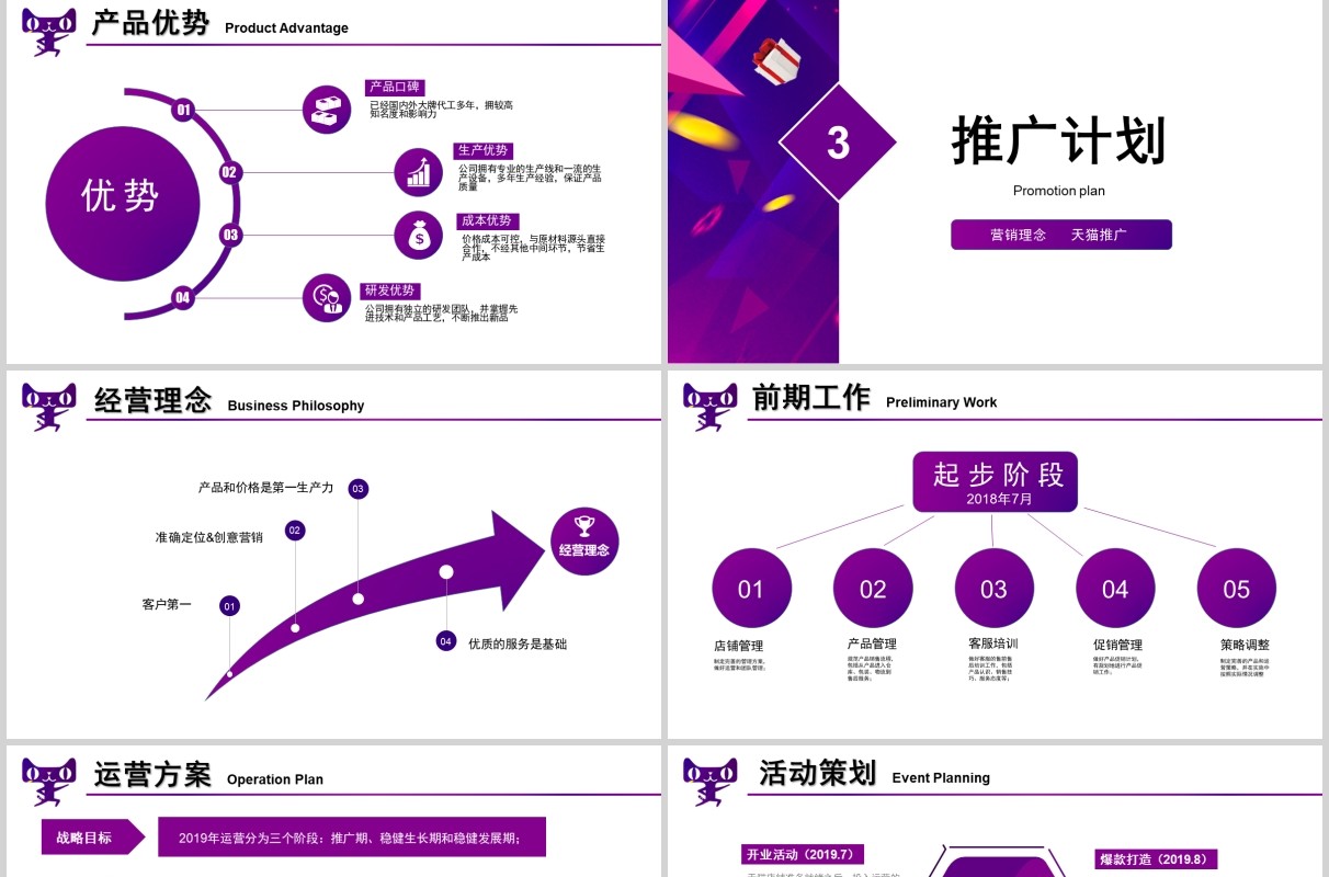 紫色简约商务风格品牌天猫入驻运营计划PPT动态模板