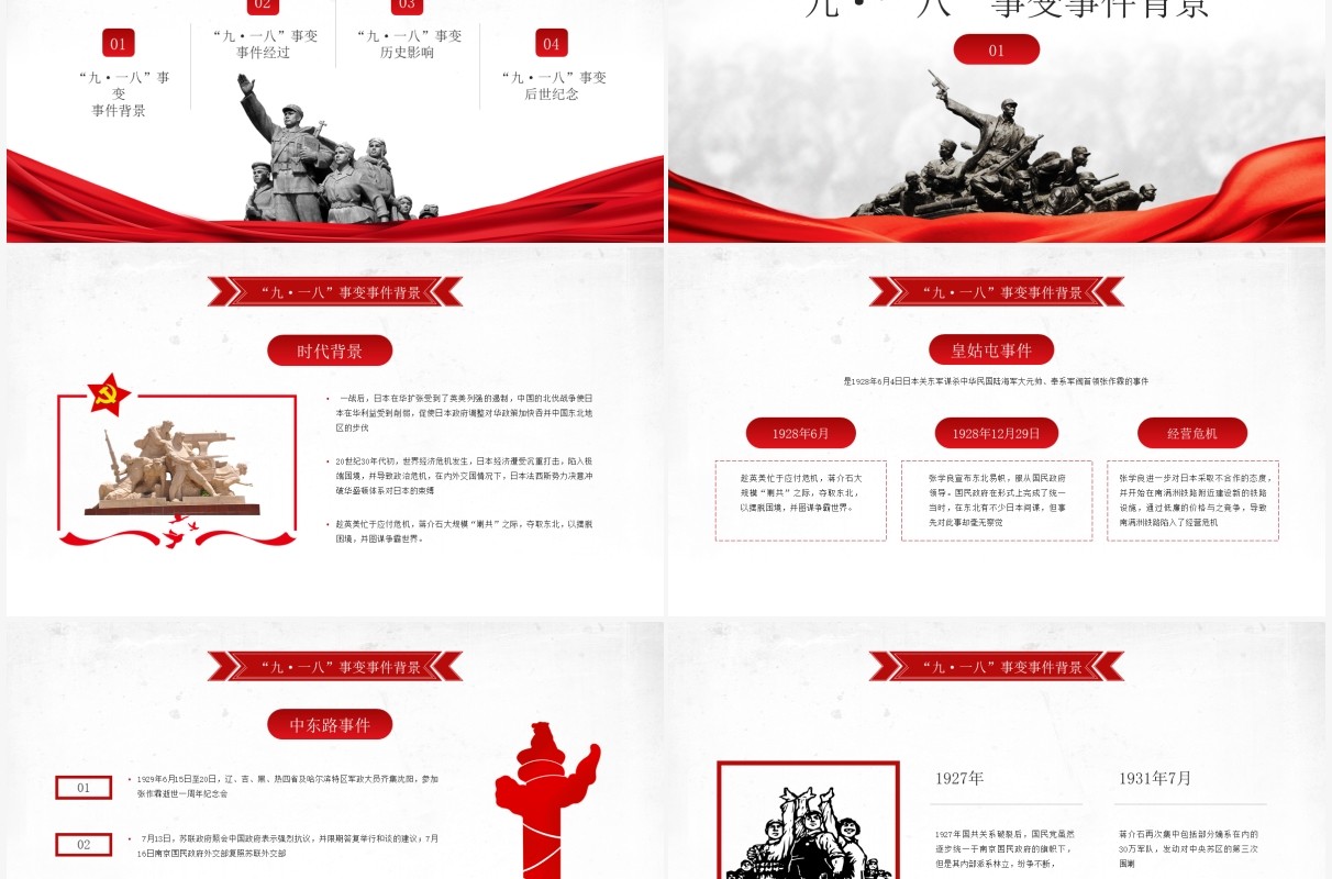 红色党政风格九一八历史事件介绍PPT模板