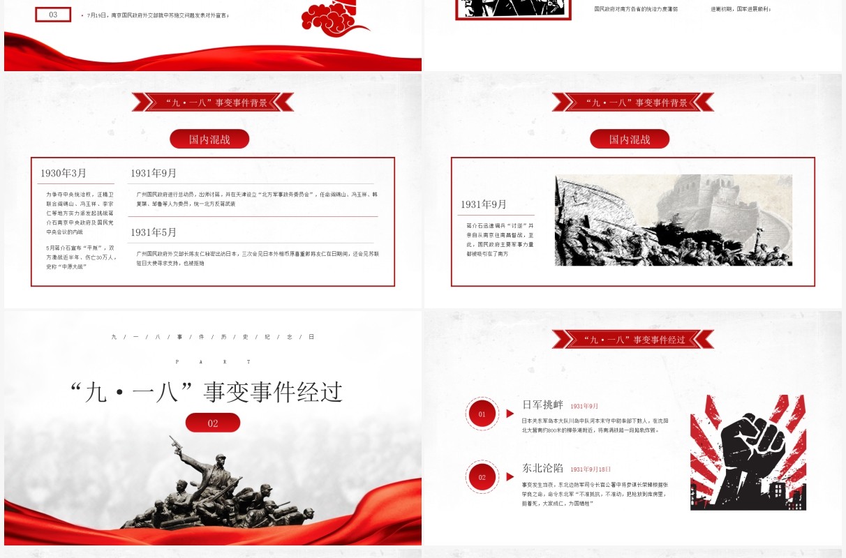 红色党政风格九一八历史事件介绍PPT模板