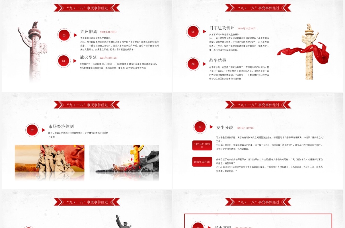 红色党政风格九一八历史事件介绍PPT模板