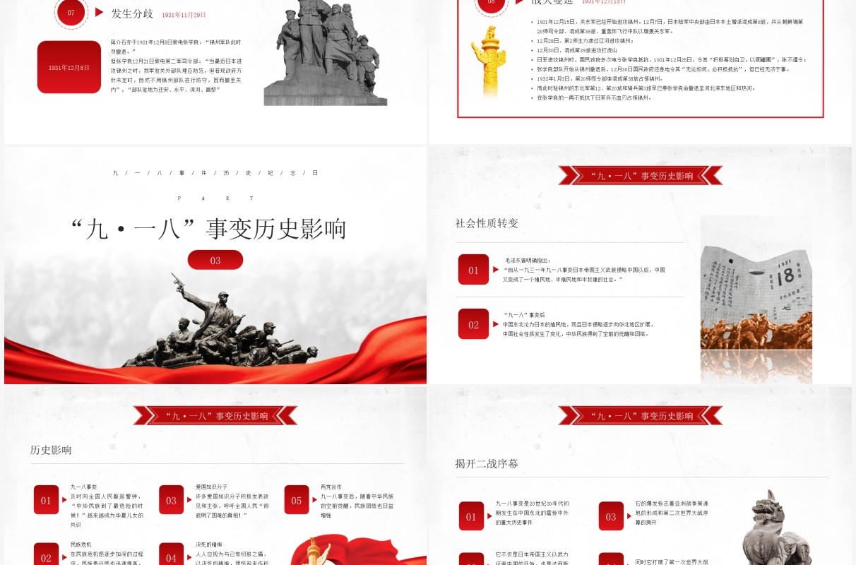红色党政风格九一八历史事件介绍PPT模板