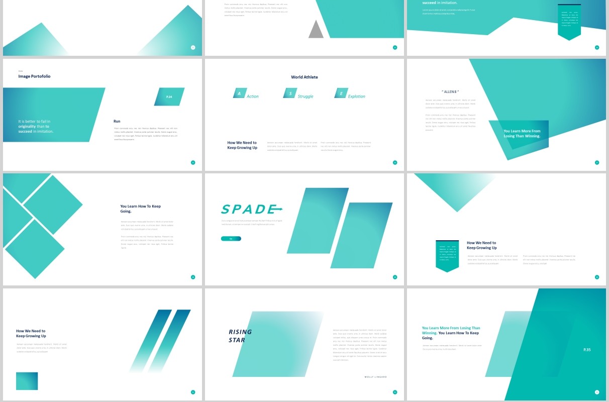 蓝色简约图片占位符排版设计PPT模板Spade Powerpoint