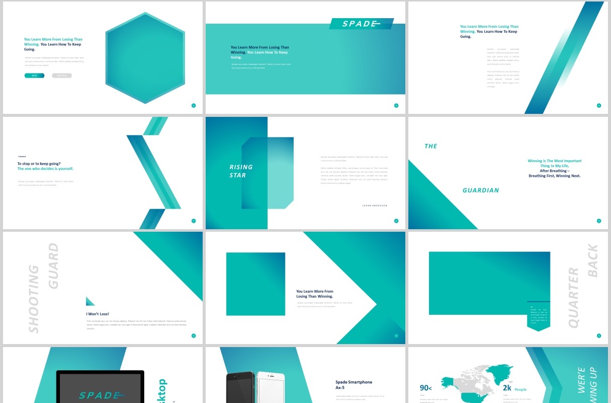 蓝色简约图片占位符排版设计PPT模板Spade Powerpoint