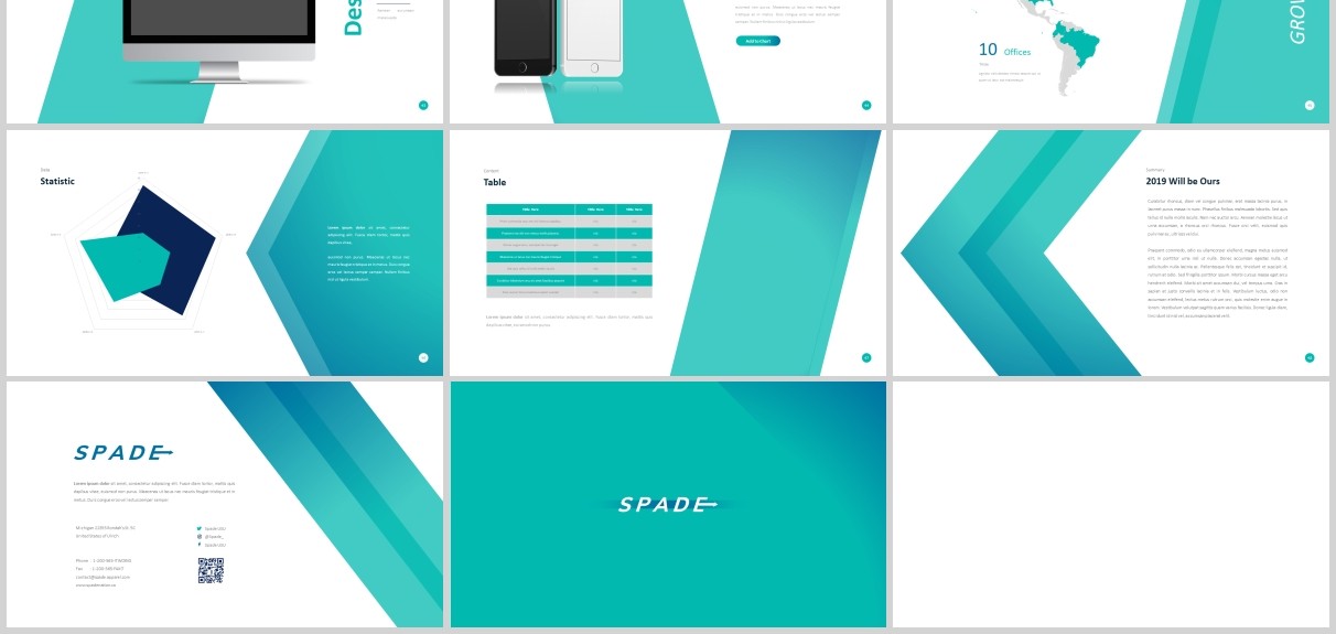 蓝色简约图片占位符排版设计PPT模板Spade Powerpoint