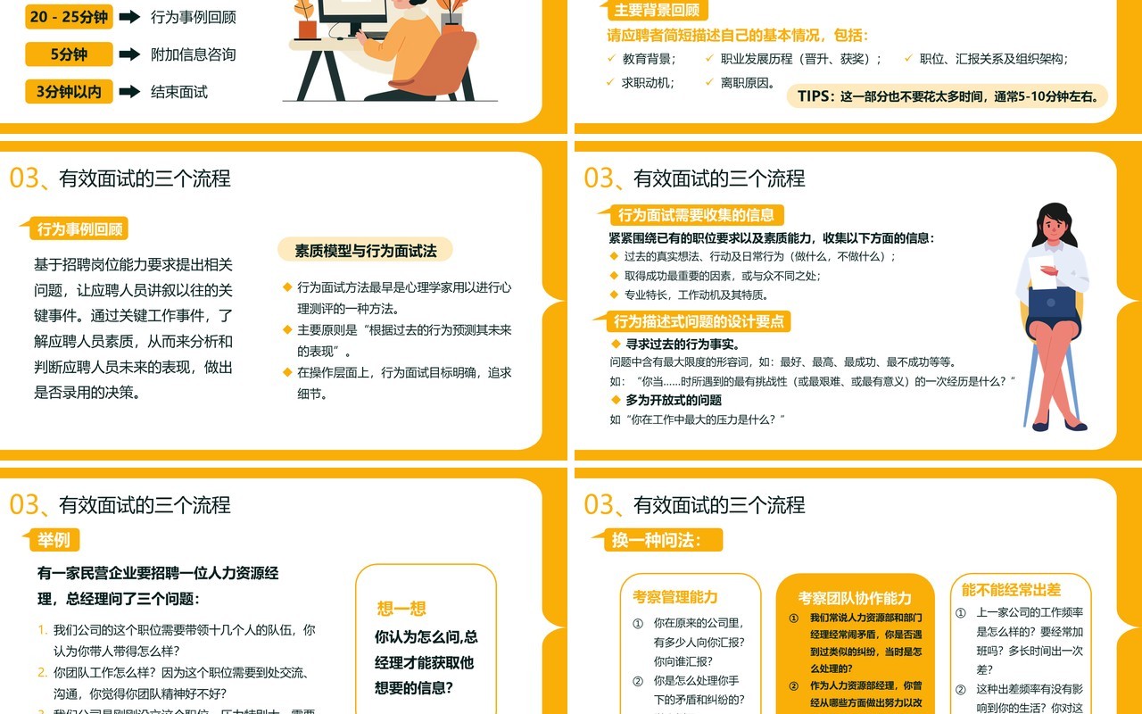 黄色扁平化招聘面试技巧培训PPT模板