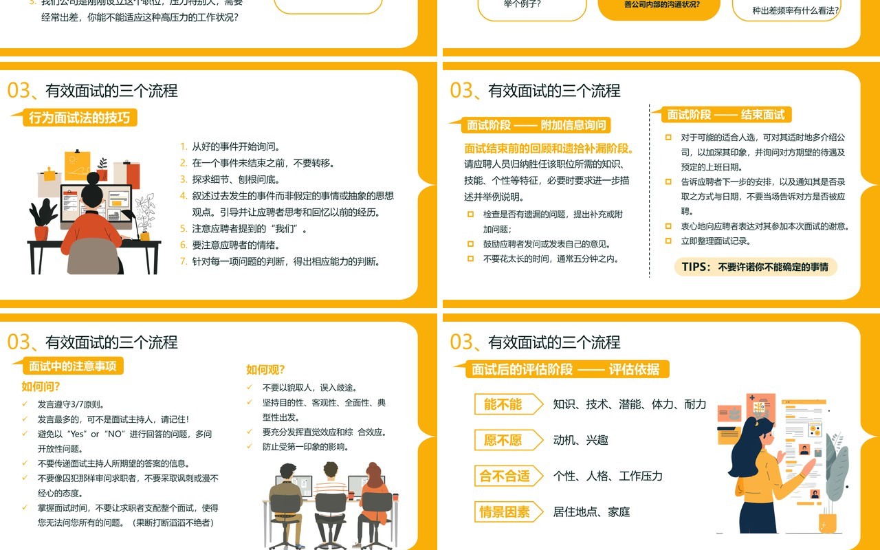 黄色扁平化招聘面试技巧培训PPT模板
