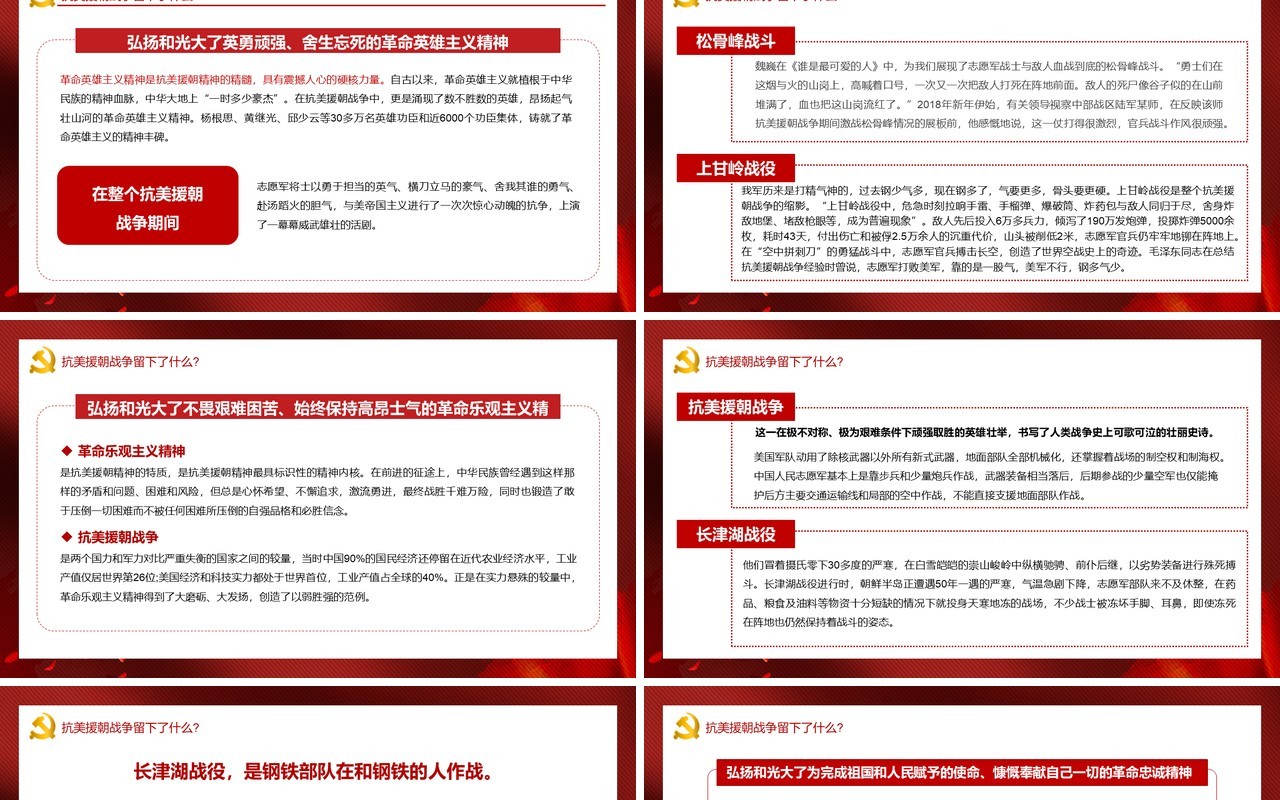 牢记英雄事迹传承伟大抗美援朝精神通用PPT模板