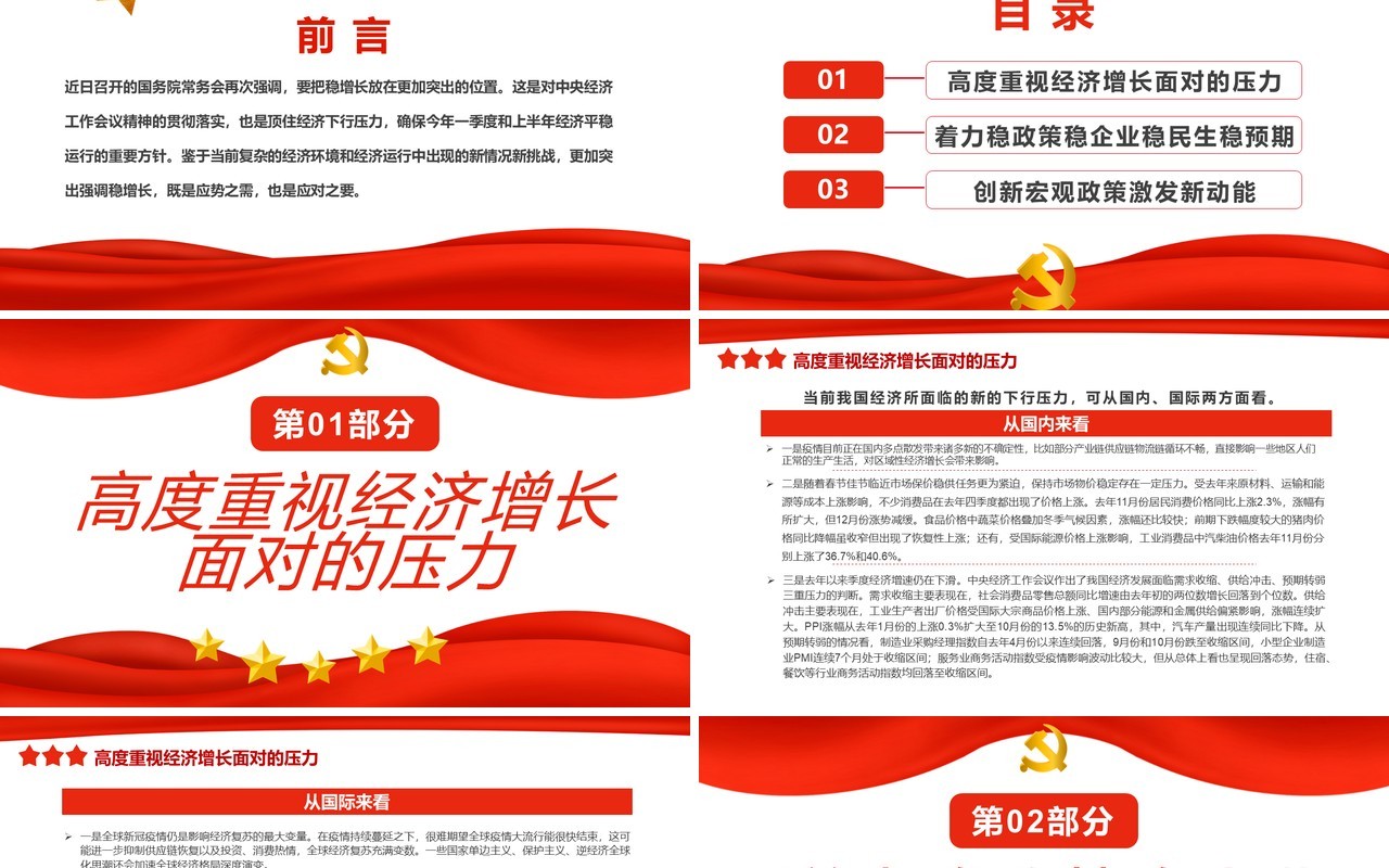 简约把稳增长放在更加突出的位置PPT模板