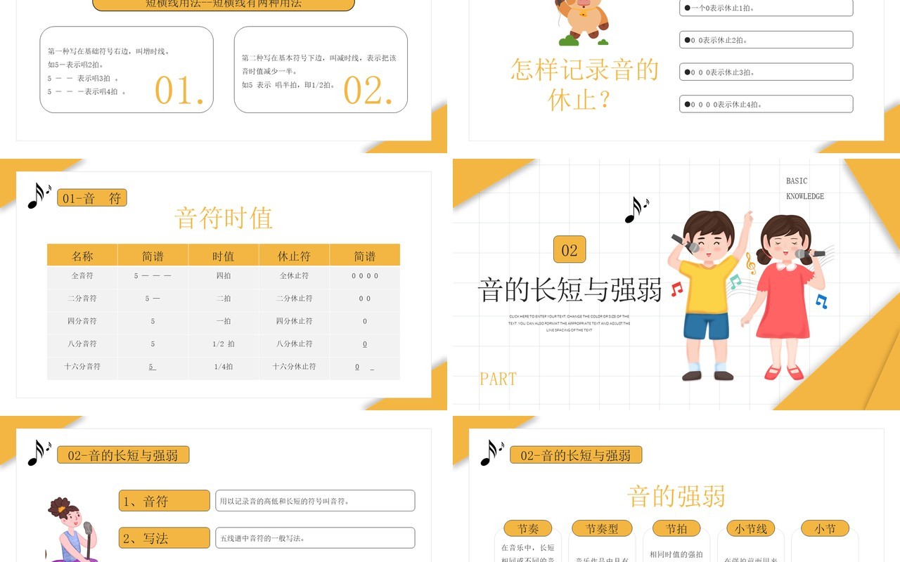 黄色卡通风格音乐基础知识介绍培训PPT模板