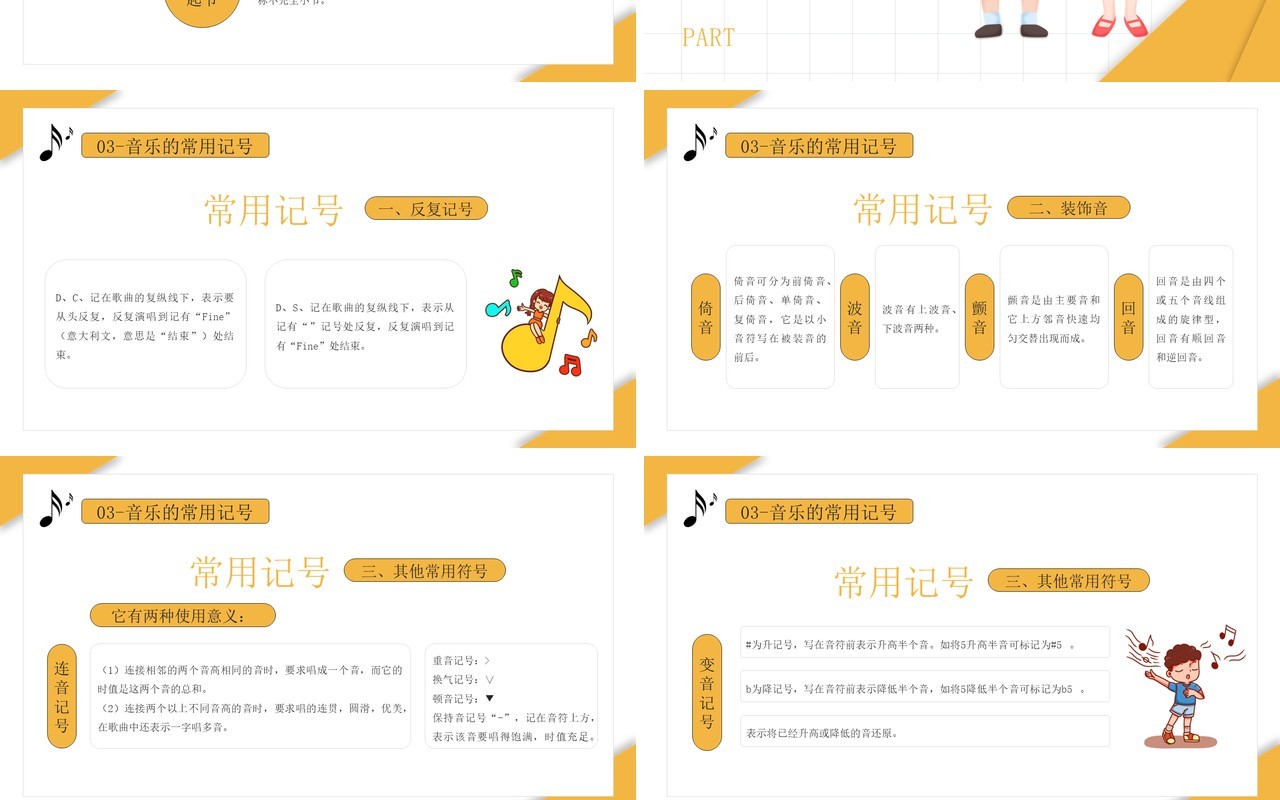 黄色卡通风格音乐基础知识介绍培训PPT模板