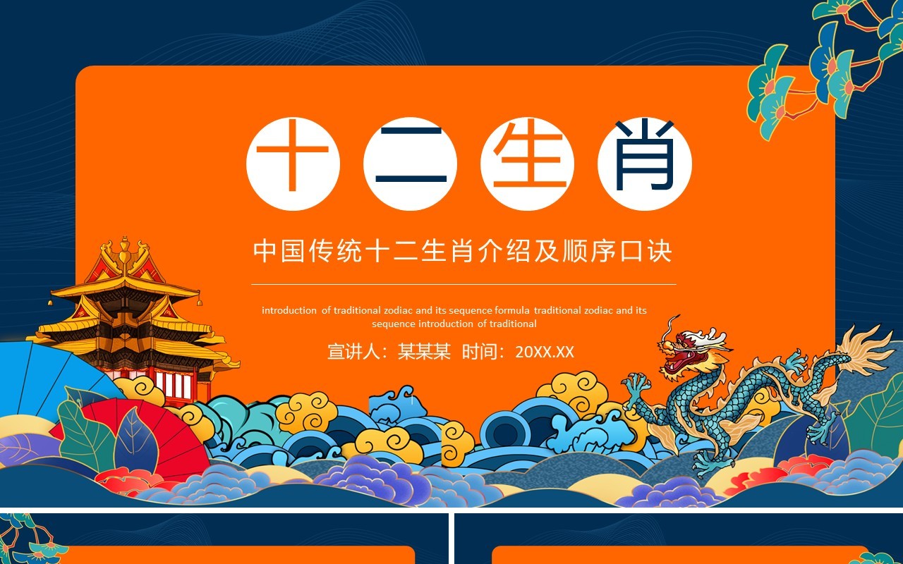 中国传统十二生肖介绍及顺序口诀动态PPT模板
