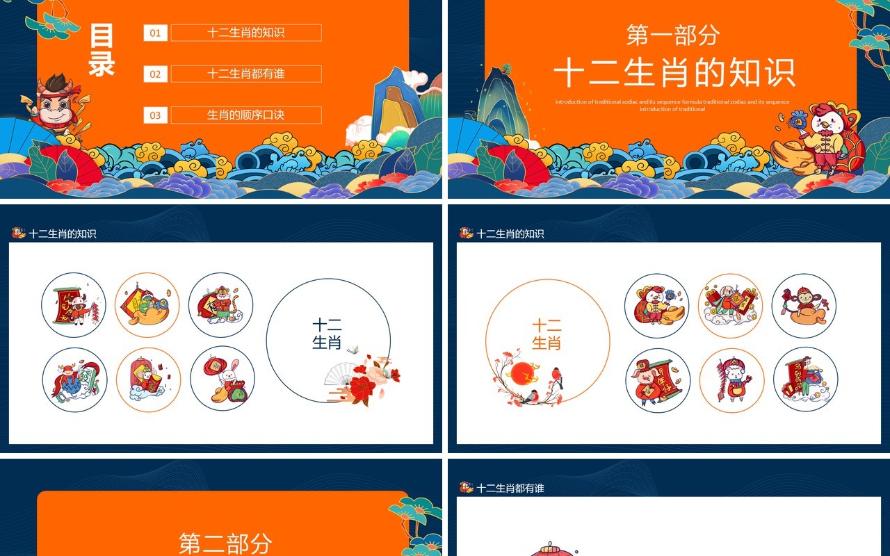 中国传统十二生肖介绍及顺序口诀动态PPT模板